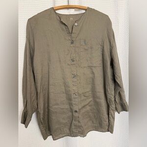 Muji 100% linen tunic style, collarless shirt, size XS